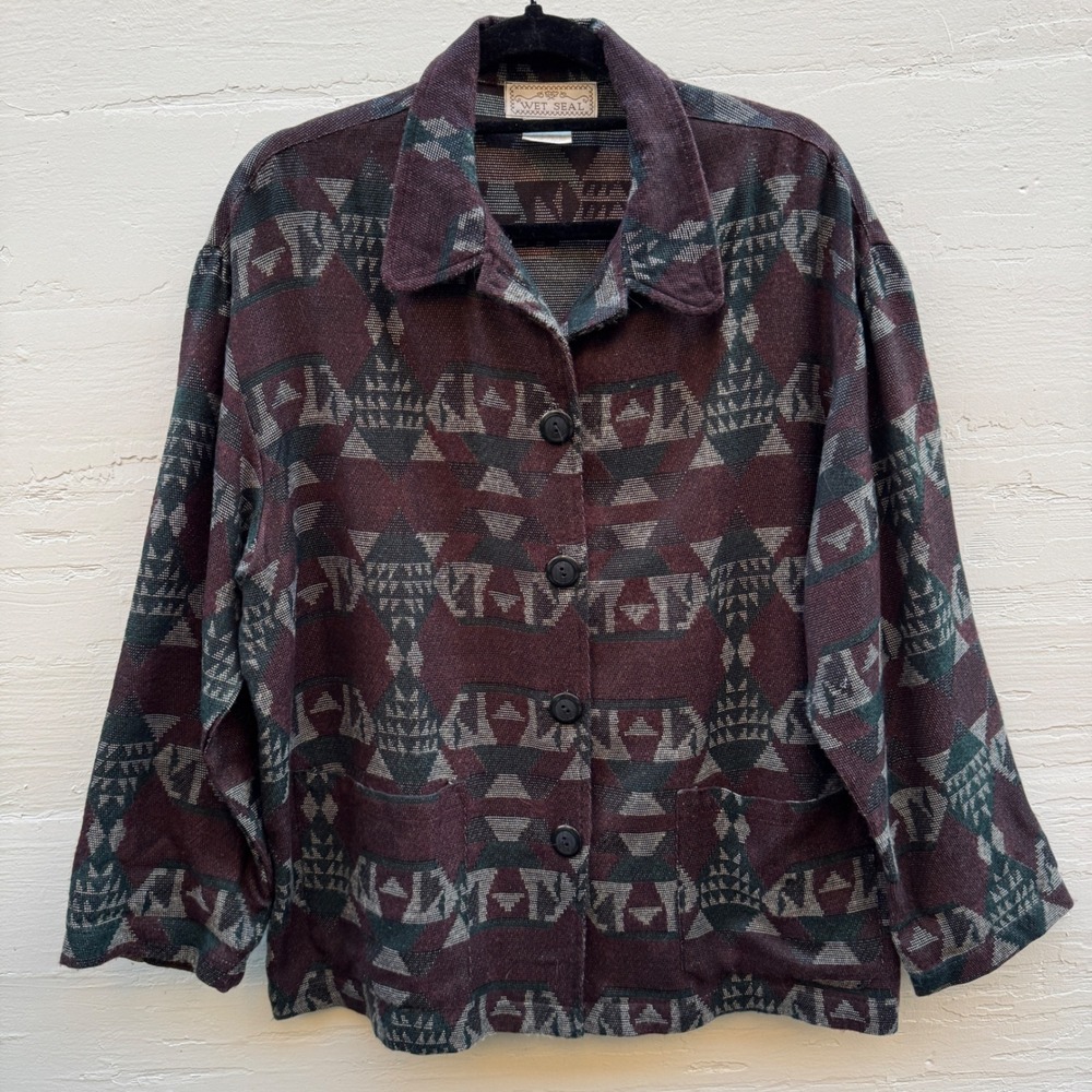 Vintage y2k Wet Seal Southwestern Geometric Tapestry Jacket Red Blue Large USA